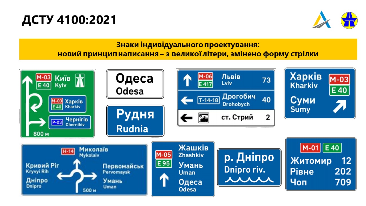 Дорожные знаки нового образца на украинских дорогах
